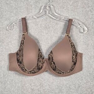 Soma Womens 38DD Embraceable Perfect Coverage Bra Brown Black Lace Trim